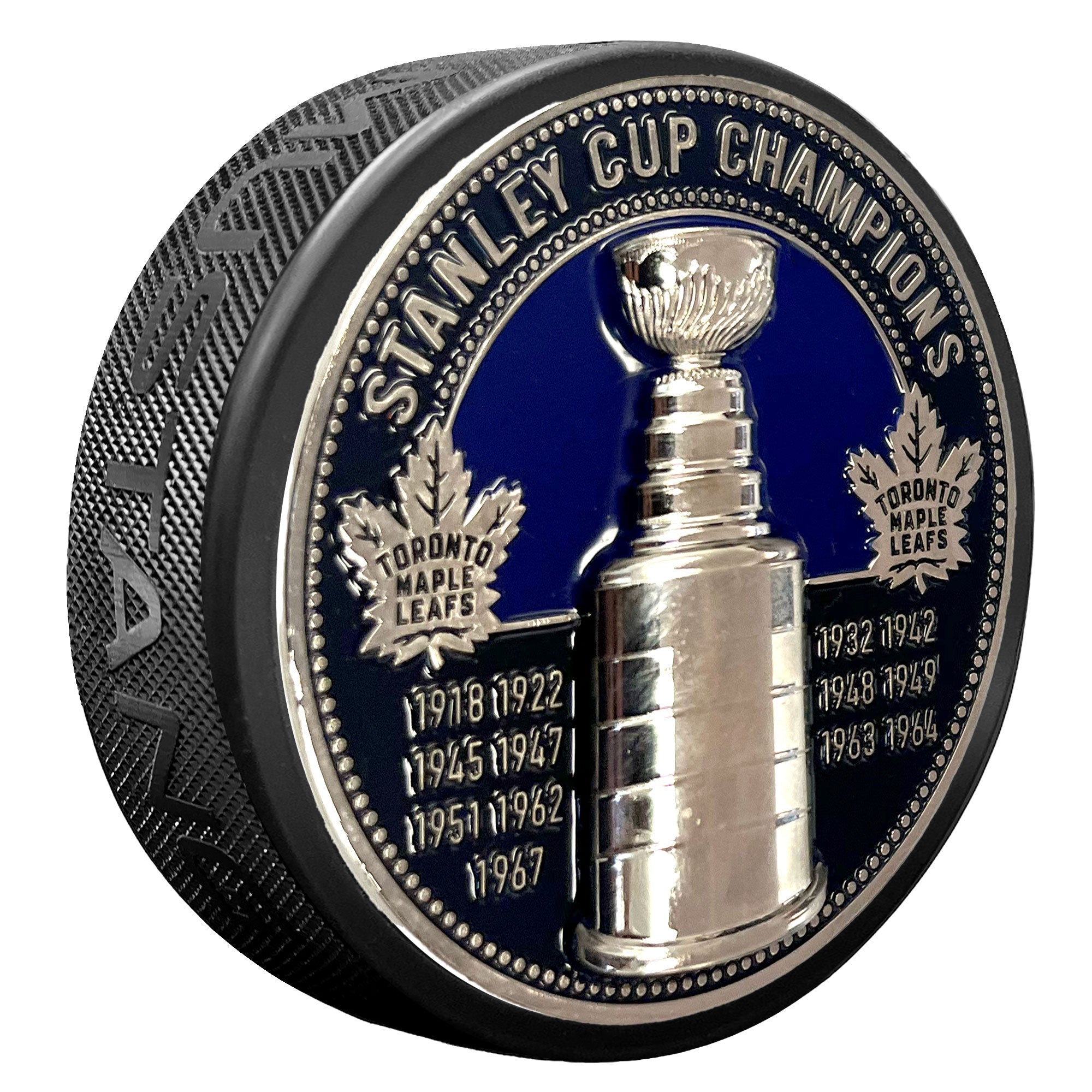 thumbnail image 2 of Toronto Maple Leafs Stanley Cup 3D Puck - Silver Plated Collectible With Blue Accents 2 of 13