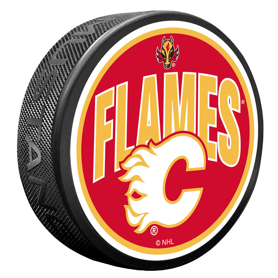 Textured Puck | Calgary Flames | Wordmark