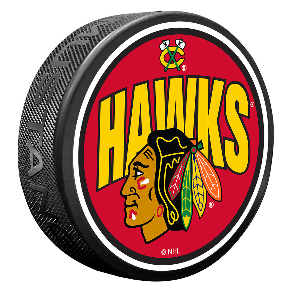 Textured Puck | Chicago Blackhawks | Wordmark