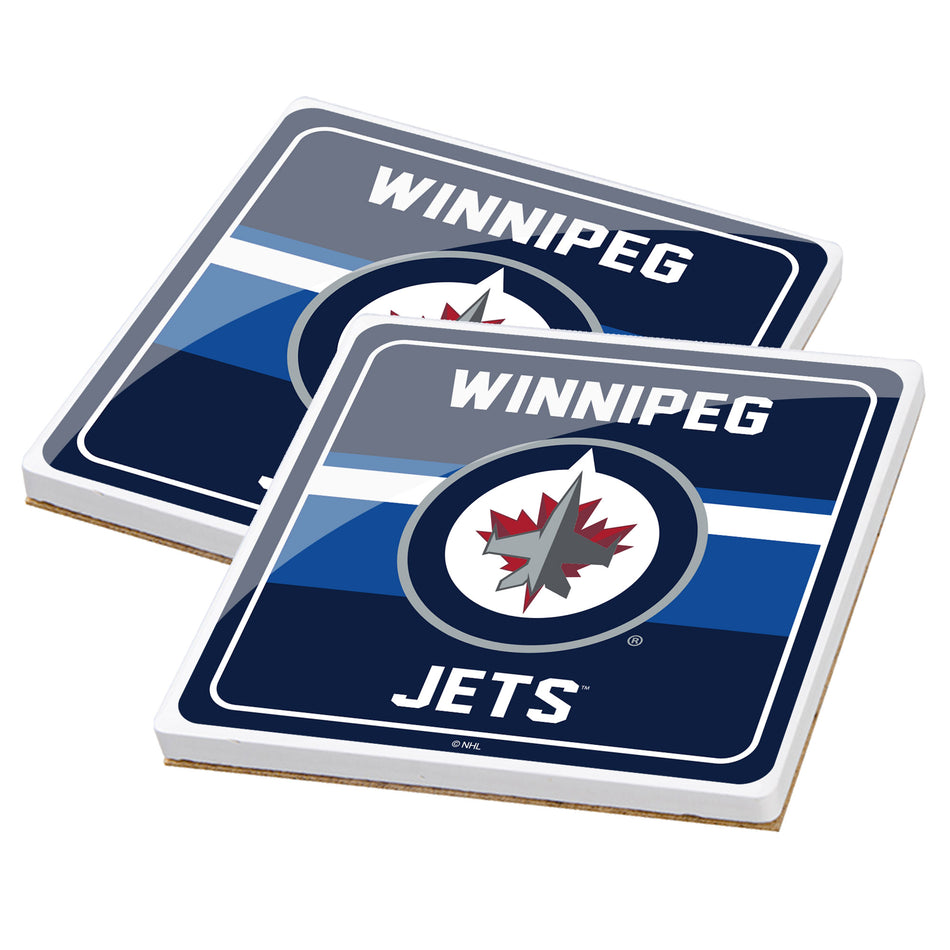 2 Pack Ceramic Coaster Set | Winnipeg Jets | Stripe