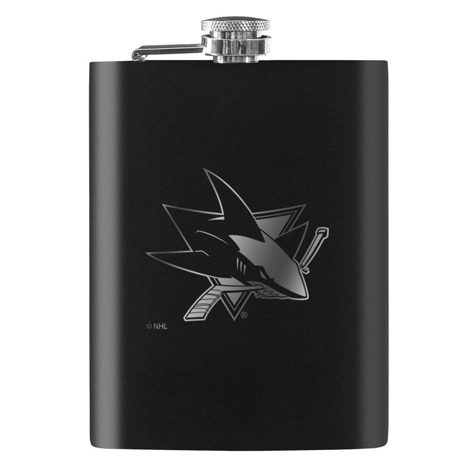 San Jose Sharks Flask | Black Laser-Engraved 8 Oz