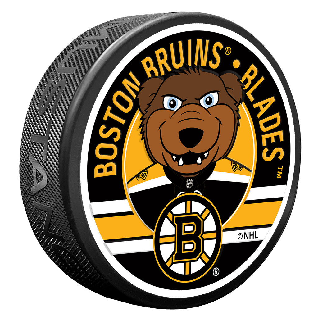 Boston Bruins Blades Mascot Textured Puck