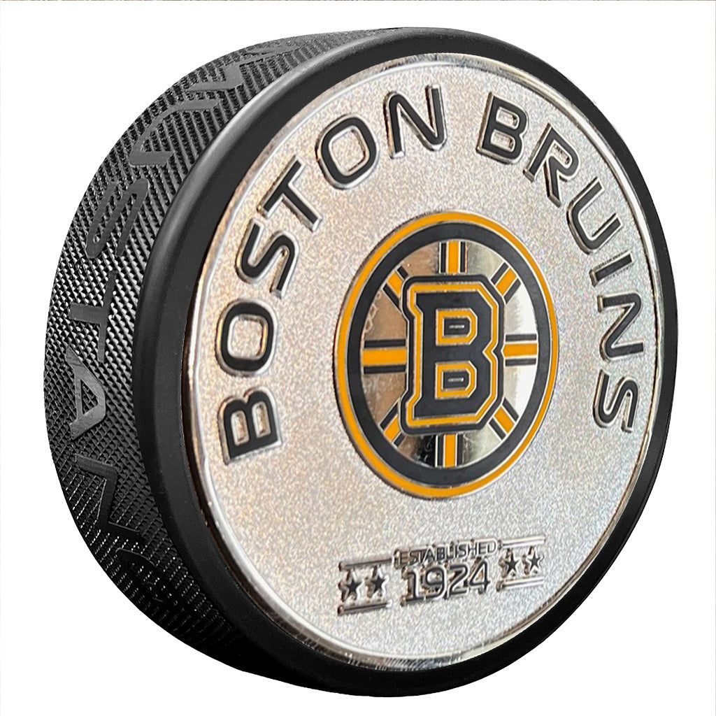 Medallion Puck - Boston Bruins Silver Established