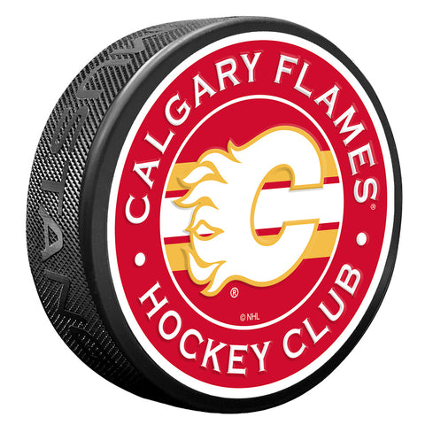 Calgary Flames Striped Textured Puck