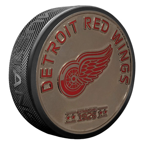 Medallion Puck - Detriot Red Wings Silver Established