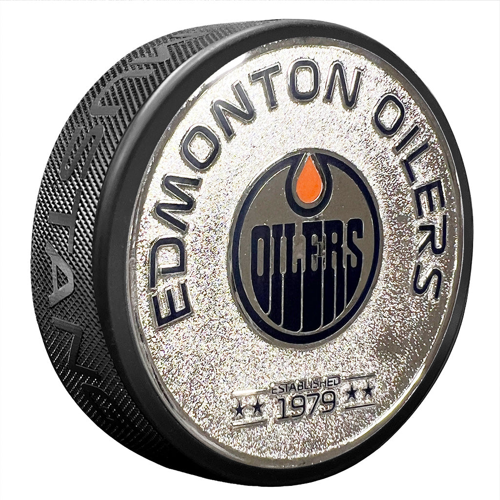 Medallion Puck - Edmonton Oilers Silver Established