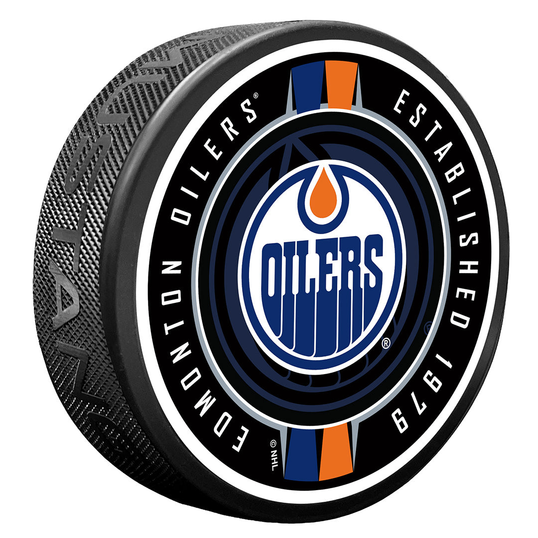 Textured Puck | Edmonton Oilers | Ribbon – Mustang Wholesale