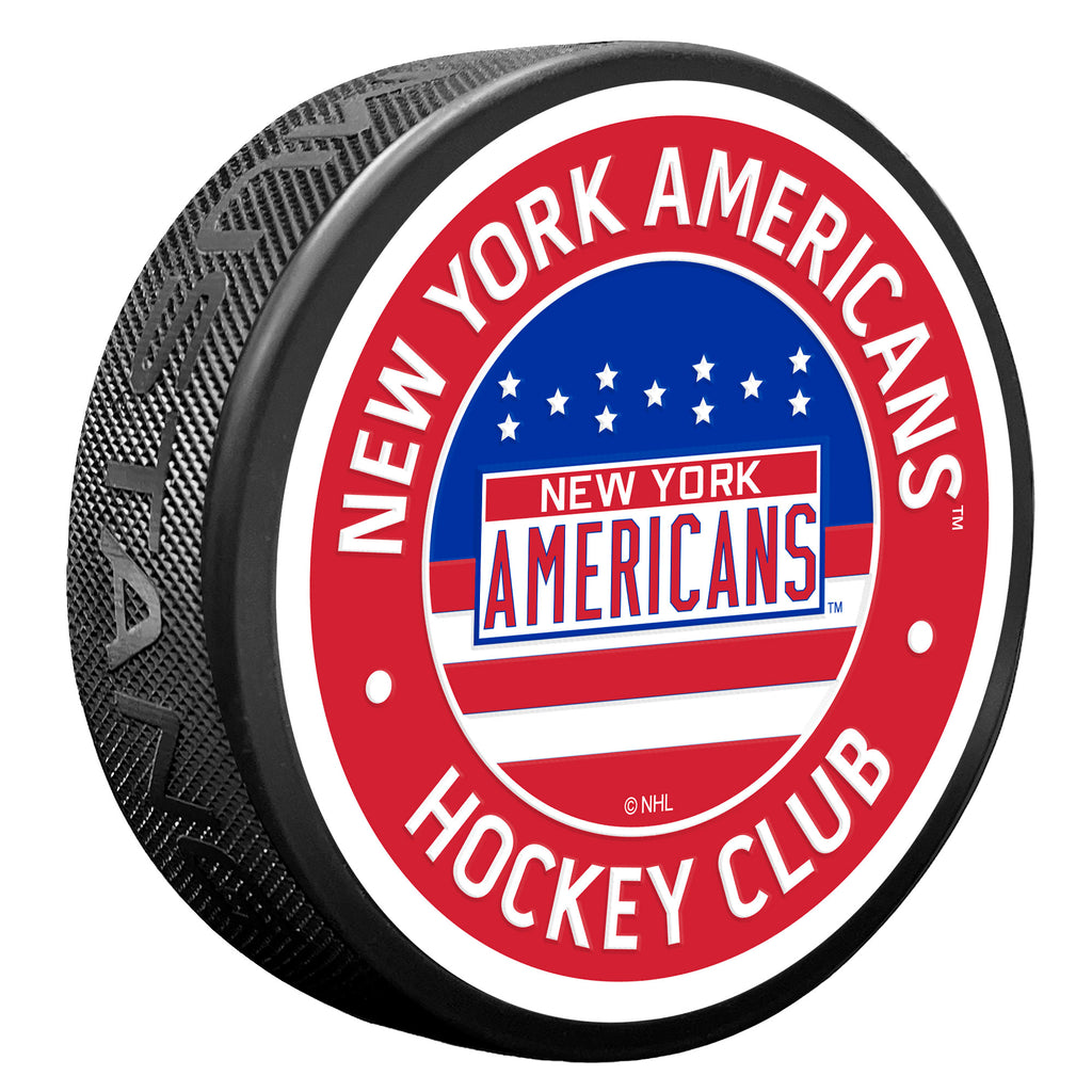 New York Americans Red Vintage Textured Puck