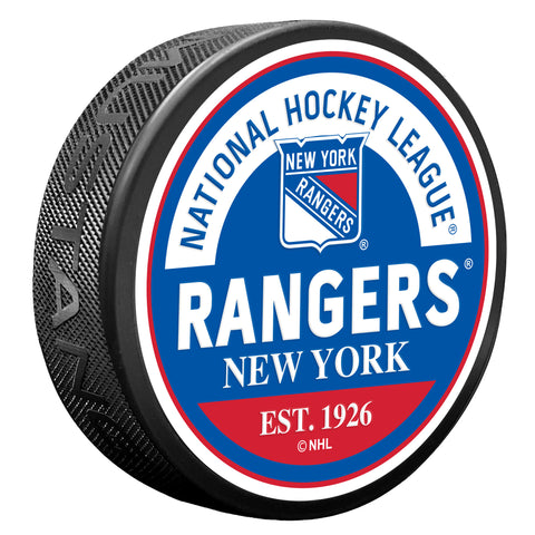 New York Rangers Block Textured Puck