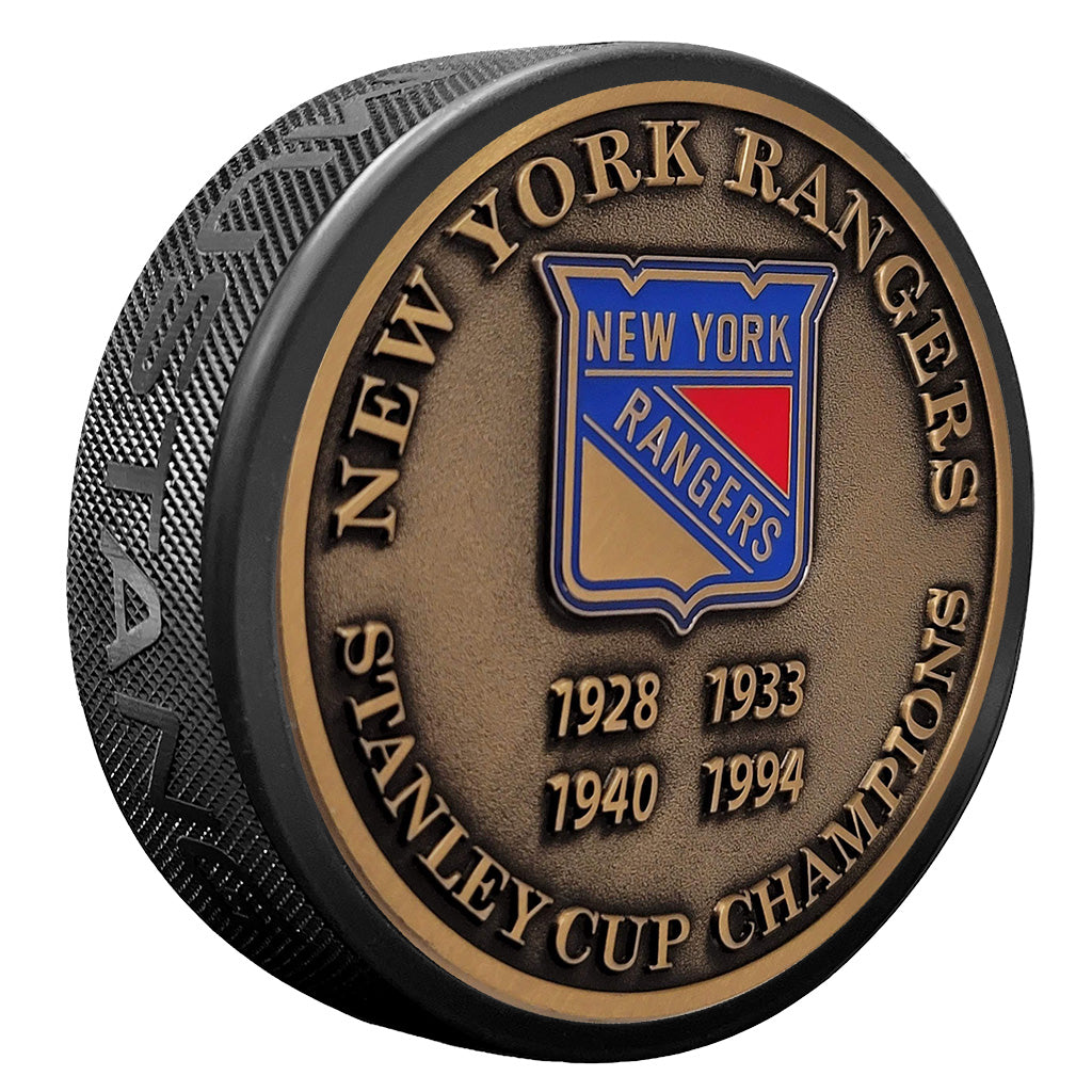 Medallion Puck - New York Rangers Stanley Cup Years Gold