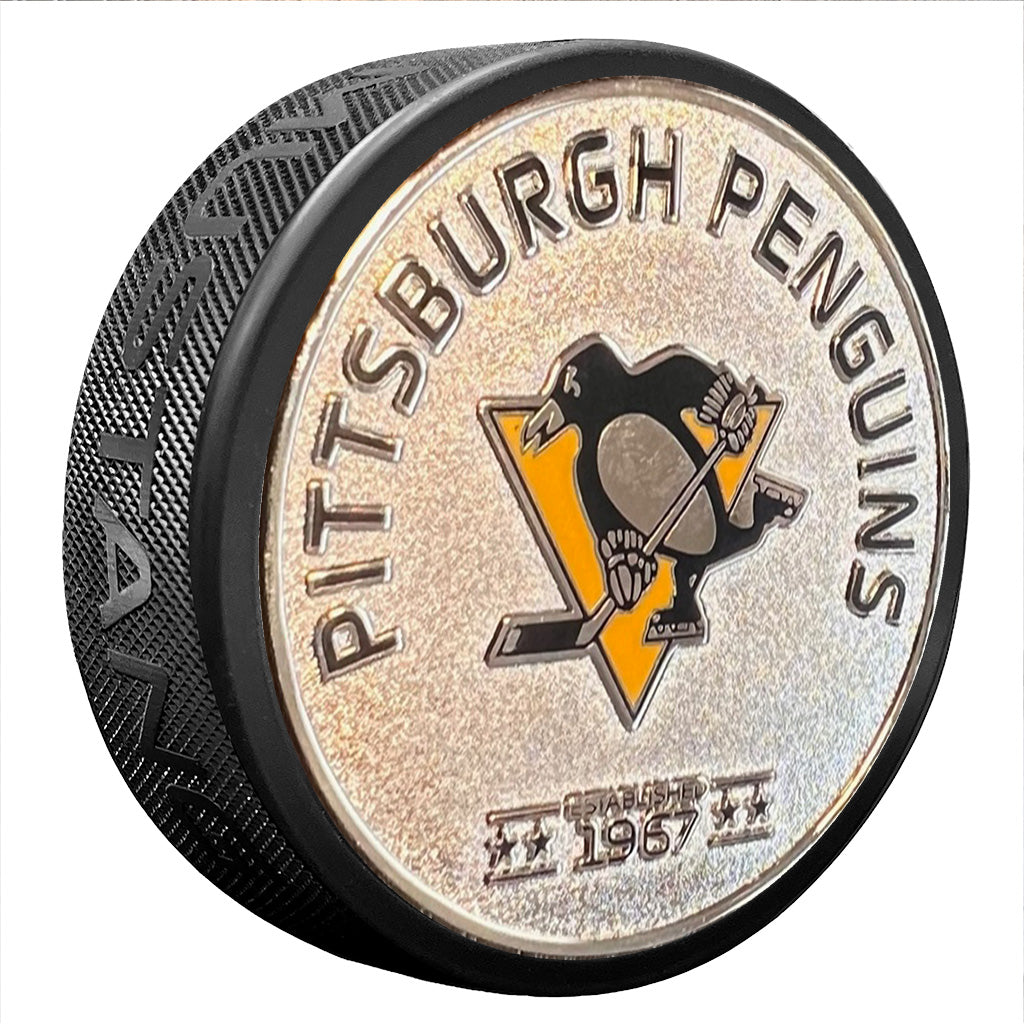 Medallion Puck - Pittsburgh Penguins Silver Established