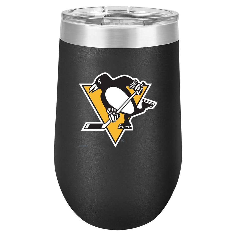 16oz Decaled Black Stemless Wine Traveler | Pittsburgh Penguins | Primary Logo