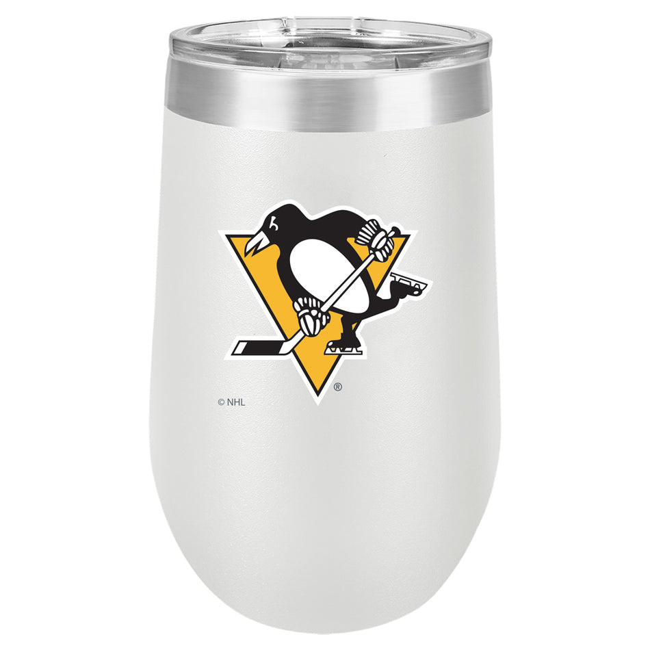 16oz Decaled White Stemless Wine Traveler | Pittsburgh Penguins | Primary Logo