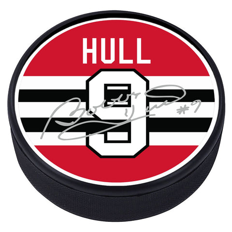 Chicago Blackhawks Bobby Hull Textured Player Puck with Replica Signature