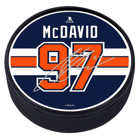 Edmonton Oilers Connor McDavid Souvenir Player Puck with Replica Signature